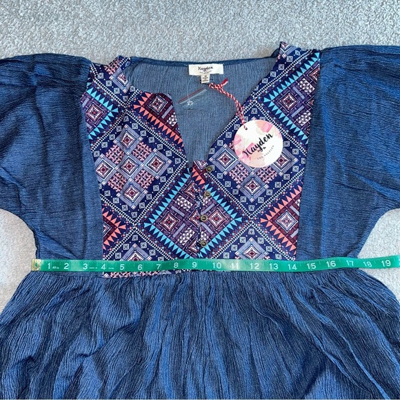 Hayden Blue and Pink Geometric Long Sleeve Dress - Picture 7 of 8